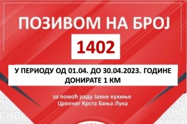 Pozivom na broj 1402 donirate jednu KM za Javnu kuhinju Crvenog krsta