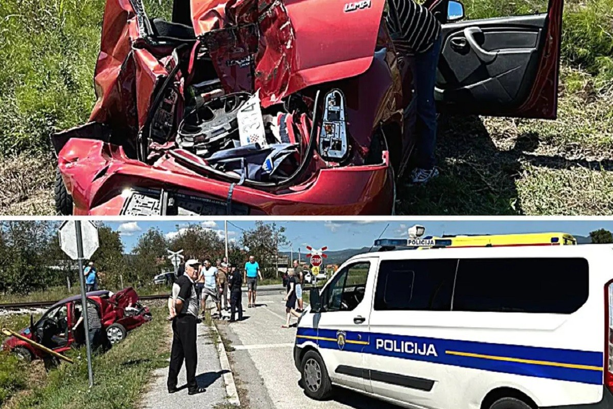 Voz na prelazu strahovito udario putnički auto (FOTO)