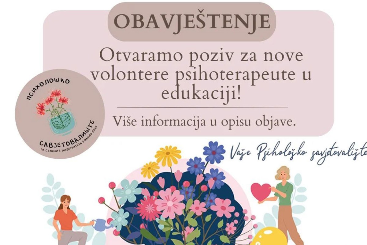 Potrebni psihoterapeuti volonteri za rad sa studentima u Banjaluci