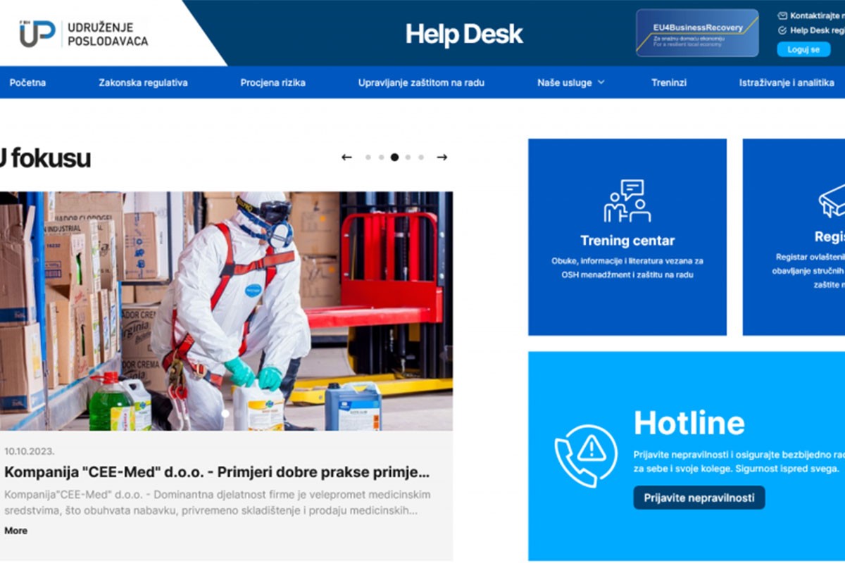 Udruženje poslodavaca FBiH pokrenulo Help desk za upravljanje zaštitom na radu
