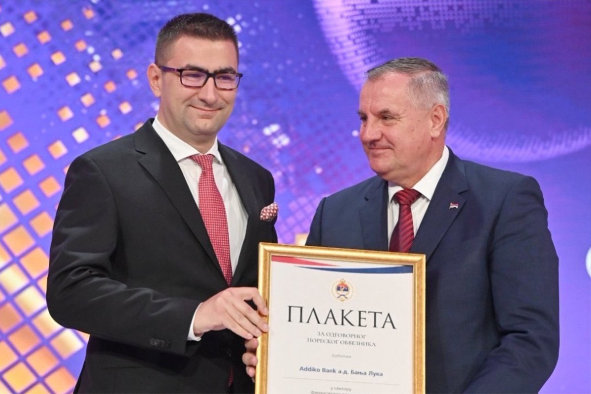 Addiko banci Banja Luka priznanje za odgovornog poreskog obveznika u finansijskom sektoru RS