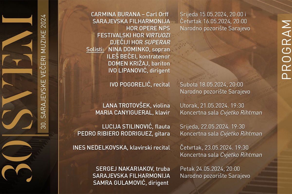 Festival "Sarajevske večeri muzike" programom za pamćenje obilježava 30. jubilej
