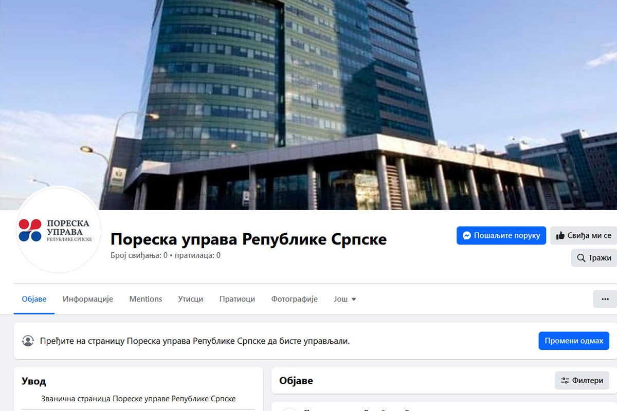 Poreska uprava Srpske na društvenim mrežama