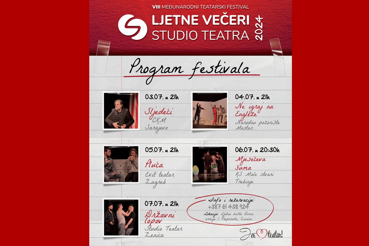 U Zenici počinje festival "Ljetne večeri Studio Teatra 2024"