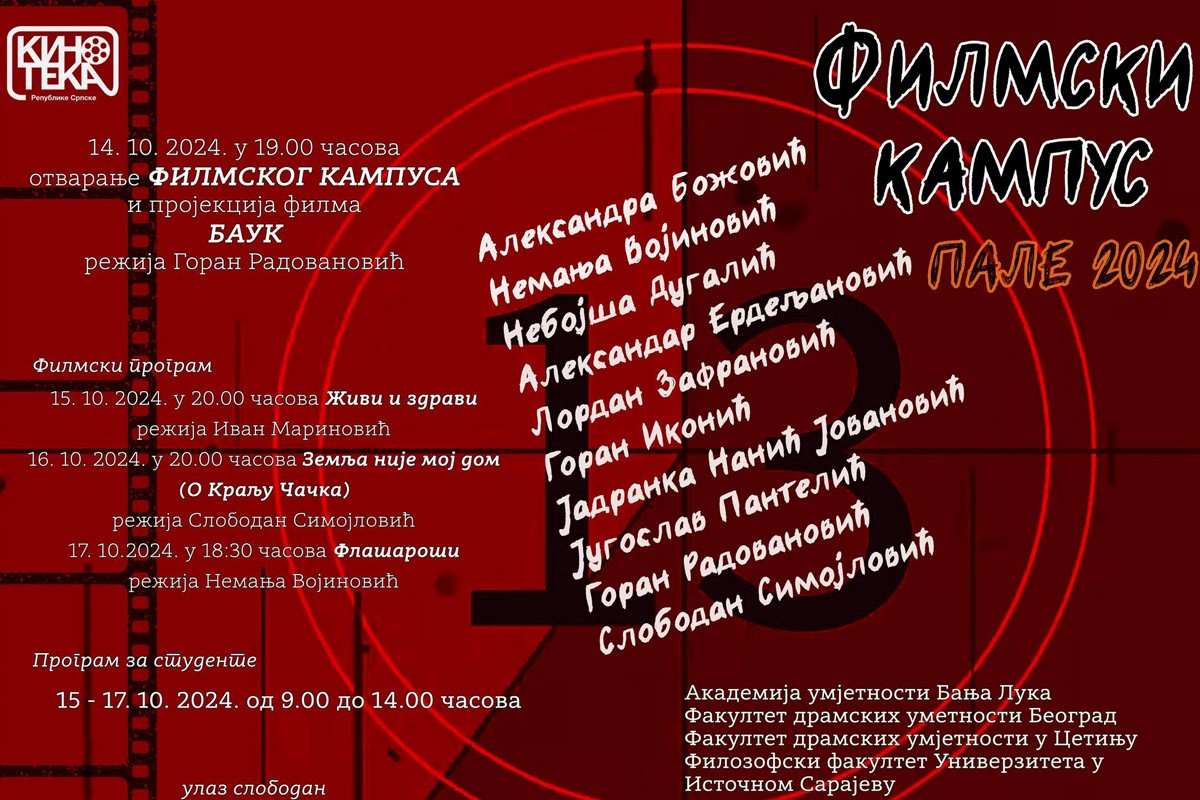 Filmski kampus na Palama od 14. do 18. oktobra, ulaz slobodan