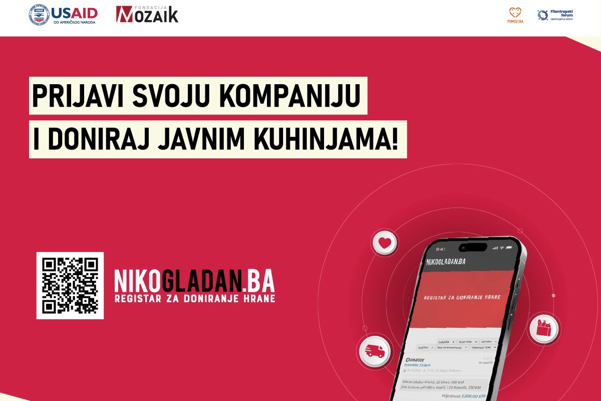 Poziv bh. kompanijama da se registruju u digitalnu banku hrane NIKOGLADAN.BA