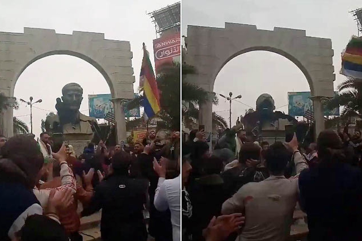 Srušen kip Asadovog oca (VIDEO)