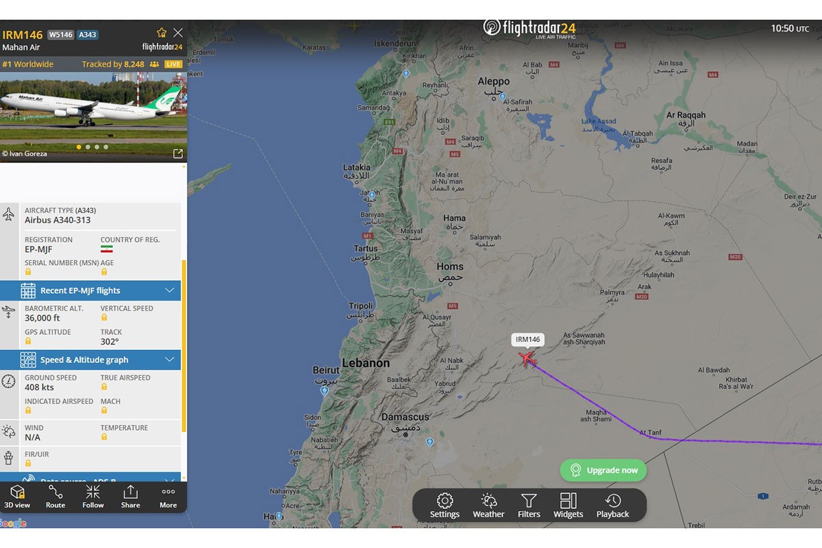 Iranski avion iznad Sirije nakratko nestao s radara, krenuo po Asada?