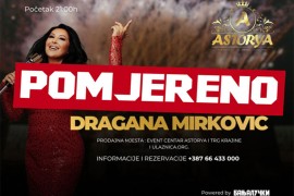 Odgođen koncert Dragane Mirković u Banjaluci