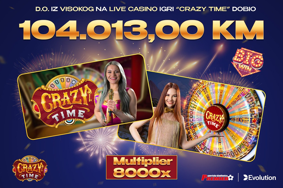 Igrač iz Visokog s 13 KM uloga osvojio 104.000 KM na live casinu Premier kladionice