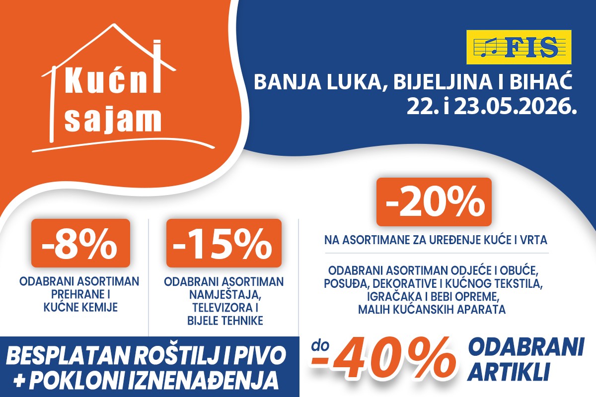 Kućni sajam FIS u Banja Luci, Bijeljini i Bihaću 22. i 23. 5.2026.