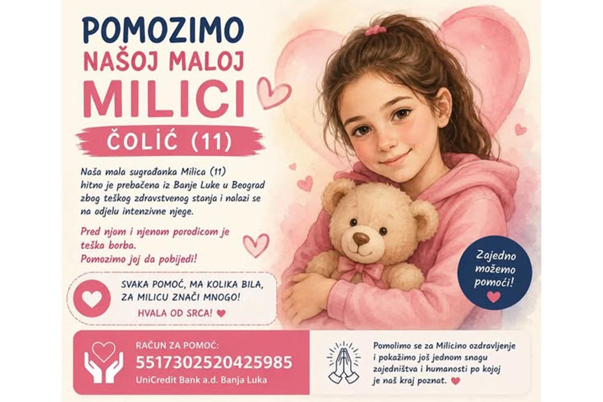 Humanitarna akcija za Milicu Čolić iz Kotor Varoša: Djevojčici hitno potrebna pomoć
