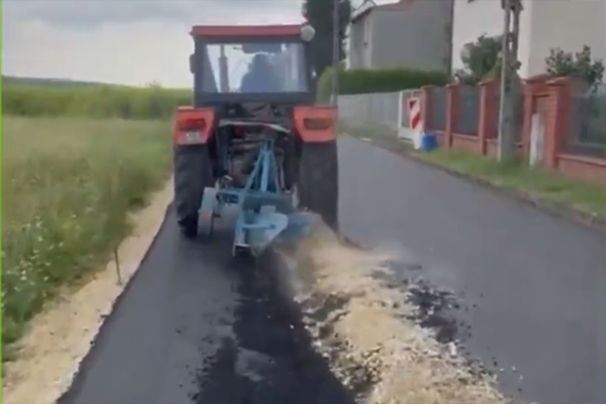 Poljoprivrednik preorao asfalt pa uhapšen (VIDEO)