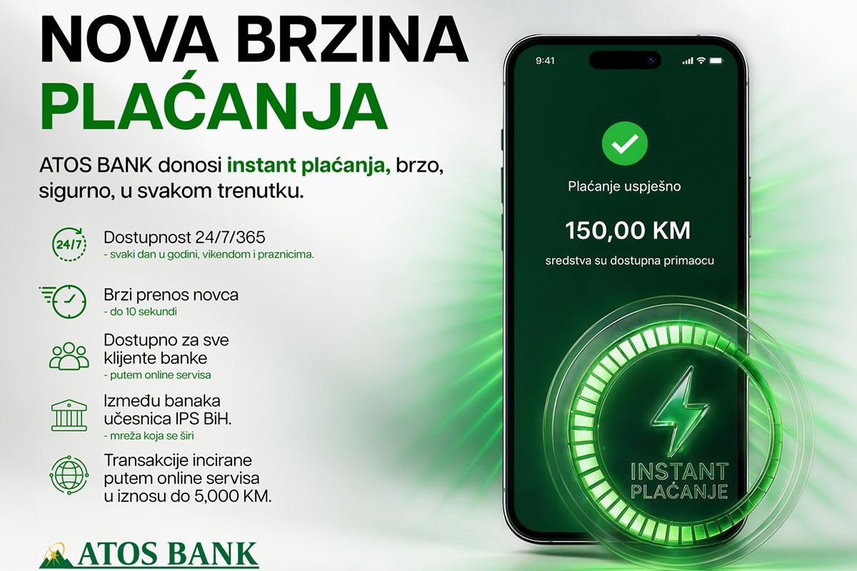 ATOS BANK omogućila instant plaćanja: Novac na računu za svega nekoliko sekundi